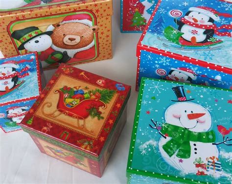 Lindy Bowman Set of 6 Holiday Gift Boxes Glitter Snowflake 